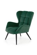 Fotel do salonu nowoczesny, kolor ciemny zielony, nóżki czarny metal
