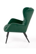 Fotel do salonu nowoczesny, kolor ciemny zielony, nóżki czarny metal