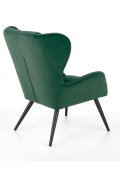 Fotel do salonu nowoczesny, kolor ciemny zielony, nóżki czarny metal