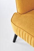 Fotel do salonu klasyczny, tkanina velvet, kolor musztardowy i nóżki drewniane w kolorze czarnym