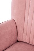 Fotel do salonu klasyczny, tkanina velvet, kolor różowy i nóżki drewniane w kolorze czarnym