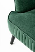 Fotel do salonu klasyczny, tkanina velvet, kolor ciemny zielony i nóżki drewniane w kolorze czarnym