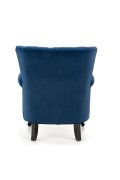 Fotel do salonu klasyczny, kolor granatowy, tkanina velvet, nóżki drewniane czarne