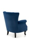 Fotel do salonu klasyczny, kolor granatowy, tkanina velvet, nóżki drewniane czarne