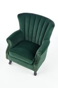Fotel do salonu klasyczny, kolor ciemny zielony, tkanina velvet, nóżki drewniane czarne