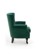 Fotel do salonu klasyczny, kolor ciemny zielony, tkanina velvet, nóżki drewniane czarne