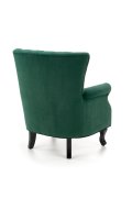 Fotel do salonu klasyczny, kolor ciemny zielony, tkanina velvet, nóżki drewniane czarne