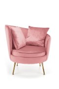 Fotel do salonu, glamour, różowy, złote nóżki, tkanina velvet