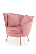 Fotel do salonu, glamour, różowy, złote nóżki, tkanina velvet