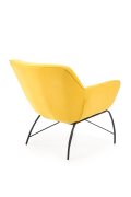 Fotel do salonu, nowoczesny, żółty, na czarnych metalowych nogach, tkanina velvet