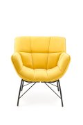 Fotel do salonu, nowoczesny, żółty, na czarnych metalowych nogach, tkanina velvet