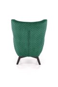 Fotel do salonu, klasyczny, tradycyjny, typu uszak, ciemnozielona tapicerka, nóżki czarne drewniane, oparcie pikowane