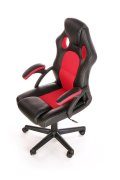 Fotel dla gracza, obrotowy, kolor czarny, czerwony, z podłokietnikami, tkanina membranowa, eko skóra