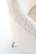 Fotel do salonu, glamour, w kolorze kremowym na metalowych złotych nóżkach, tkanina bouclé