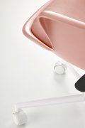 Fotel młodzieżowy w stylu skandynawskim i różowym kolorze na białej obrotowej podstawie, eko skóra