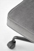 Minimalistyczny popielaty Fotel do biurka na czarnej obrotowej podstawie, tkanina velvet