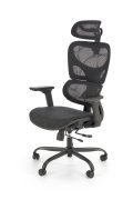 Nowoczesny Fotel do biurka z zagłówkiem i czarną obrotową podstawą, oparcie siatka
