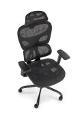 Nowoczesny Fotel do biurka z zagłówkiem i czarną obrotową podstawą, oparcie siatka