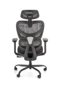 Nowoczesny Fotel do biurka z zagłówkiem i czarną obrotową podstawą, oparcie siatka