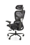 Nowoczesny Fotel do biurka z zagłówkiem i czarną obrotową podstawą, oparcie siatka