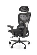 Nowoczesny Fotel do biurka z zagłówkiem i czarną obrotową podstawą, oparcie siatka