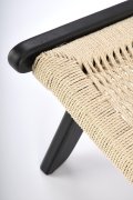 Fotel do salonu w kolorze naturalnym i z czarnym stelażem, w stylu boho, sznurek