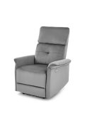 Fotel do salonu z funkcją elektrycznego rozkładania, gniazdo USB, kolor popielaty, tkanina velvet
