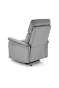 Fotel do salonu z funkcją elektrycznego rozkładania, gniazdo USB, kolor popielaty, tkanina velvet
