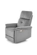 Fotel do salonu z funkcją elektrycznego rozkładania, gniazdo USB, kolor popielaty, tkanina velvet