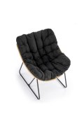 Fotel do salonu boho nowoczesny, kolor czarny i rattan syntetyczny