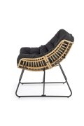 Fotel do salonu boho nowoczesny, kolor czarny i rattan syntetyczny