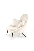 Fotel do salonu, nowoczesny, kolor kremowy z poduszkami na czarnych nogach