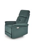 Fotel do salonu z funkcją elektrycznego rozkładania, gniazdo USB, kolor ciemny zielony, tkanina velvet