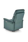 Fotel do salonu z funkcją elektrycznego rozkładania, gniazdo USB, kolor ciemny zielony, tkanina velvet