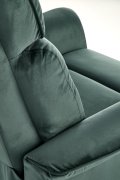 Fotel do salonu z funkcją elektrycznego rozkładania, gniazdo USB, kolor ciemny zielony, tkanina velvet