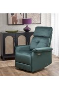Fotel do salonu z funkcją elektrycznego rozkładania, gniazdo USB, kolor ciemny zielony, tkanina velvet