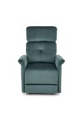 Fotel do salonu z funkcją elektrycznego rozkładania, gniazdo USB, kolor ciemny zielony, tkanina velvet