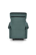 Fotel do salonu z funkcją elektrycznego rozkładania, gniazdo USB, kolor ciemny zielony, tkanina velvet