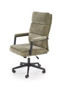 Fotel do biurka nowoczesny, oliwkowy, tapicerowany tkaniną, kółka kauczukowe