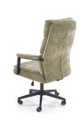 Fotel do biurka nowoczesny, oliwkowy, tapicerowany tkaniną, kółka kauczukowe