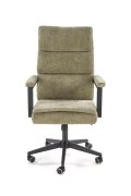 Fotel do biurka nowoczesny, oliwkowy, tapicerowany tkaniną, kółka kauczukowe