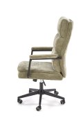 Fotel do biurka nowoczesny, oliwkowy, tapicerowany tkaniną, kółka kauczukowe