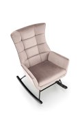 Fotel do salonu, bujany, nowoczesny, beżowy, na czarnych drewnianych płozach, tkanina velvet