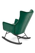Fotel do salonu, bujany, nowoczesny, ciemny zielony, na czarnych drewnianych płozach, tkanina velvet