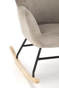 Fotel do salonu z funkcją kołyski, nowoczesny, klasyczny, loft, popielaty na jasnych drewnianych płozach, bujany, tkanina sztruks - HYPER