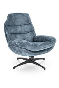 Niebieski fotel z podnóżkiem i funkcją kołysania na czarnym krzyżaku