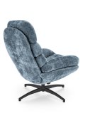 Niebieski fotel z podnóżkiem i funkcją kołysania na czarnym krzyżaku