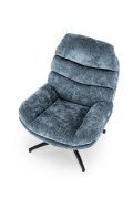 Niebieski fotel z podnóżkiem i funkcją kołysania na czarnym krzyżaku