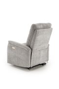 Fotel do salonu, rozkładany, funkcja relax, miękka tkanina kolor popielaty