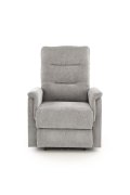 Fotel do salonu, rozkładany, funkcja relax, miękka tkanina kolor popielaty